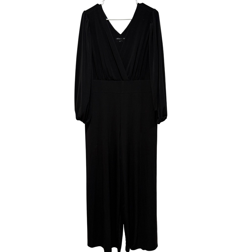 Soft Surroundings Black V Neck Balloon Sleeve Wide Leg Jumpsuit XL Classic Stapl